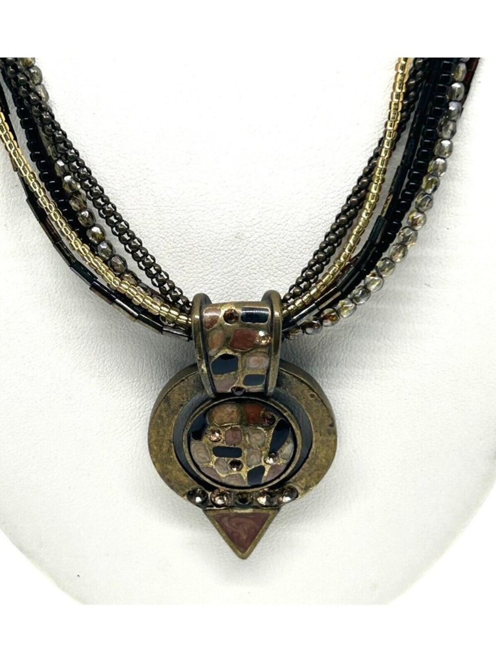 Chicos Multi-Strand Beaded Necklace With Bronze Pendant & Crystal Accents - Picture 2 of 6